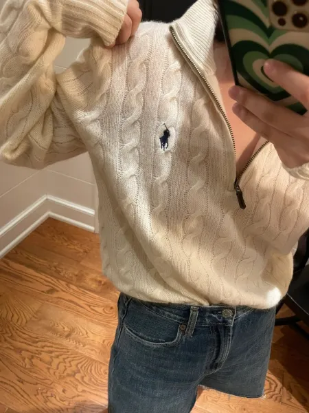 Ralph Lauren Cable Knit Half-Zip Sweater Beige - 7