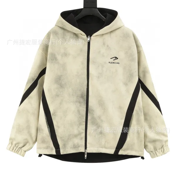 Alenciag Zip-Up Hoodie Jacket in Beige and Black - 5