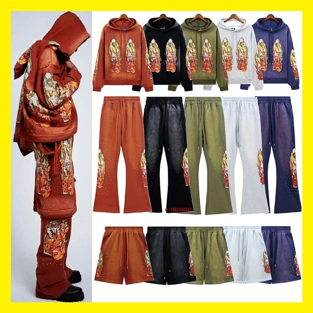 Flame Graphic Hoodie T-Shirt Set