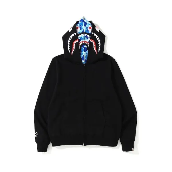 A Bathing Ape Shark Hoodie Black Camo Hoodie - 15