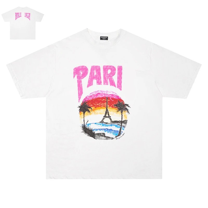 Balenciaga Logo Splatter Print White T-Shirt - 30