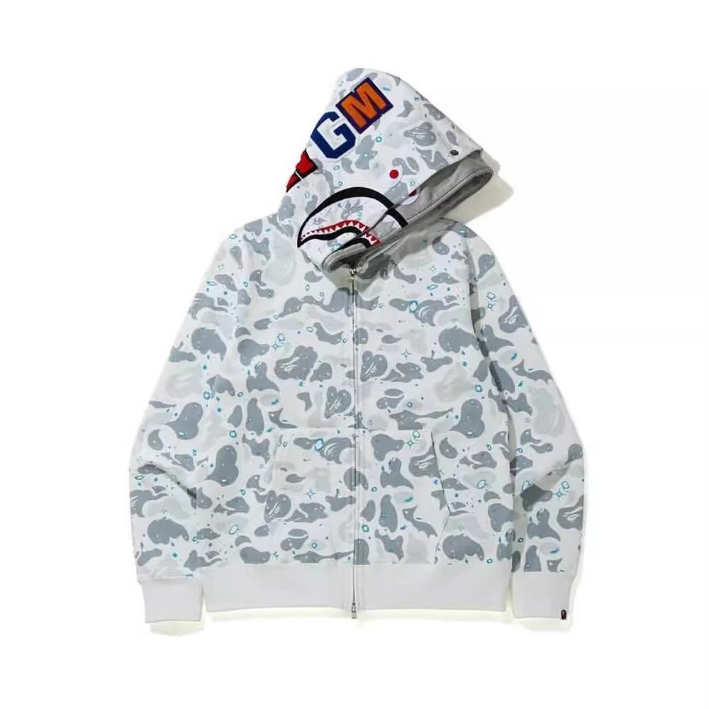 2025 Cross-Border Trade Drop Shipping Two-Hat Casual Zip-Up Hoodie Sweatshirt with Starry Camo Print, Loose Fit Oversized Hoodie
