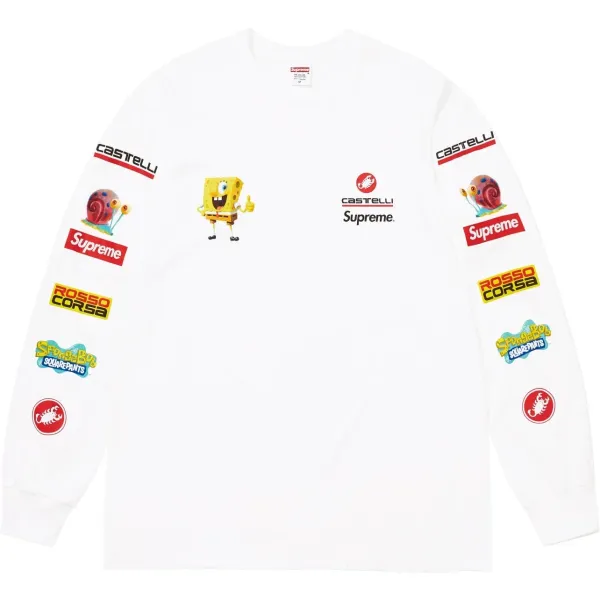 Supreme x Castelli x SpongeBob SquarePants Long Sleeve T-Shirt White - 1