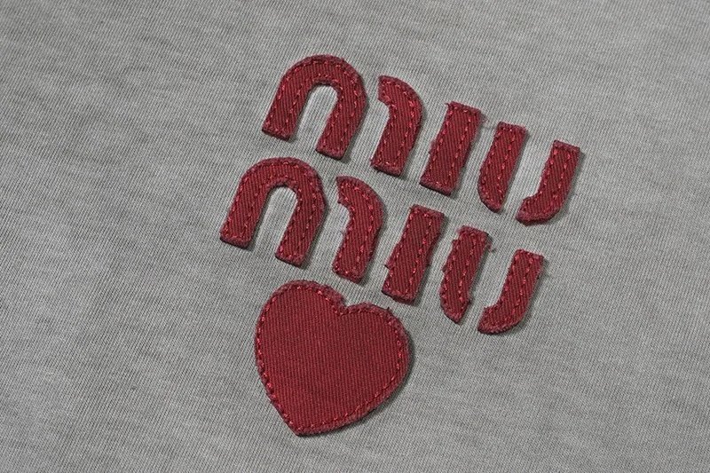 Miu Miu Heart Logo Washed Gray T-Shirt - 4