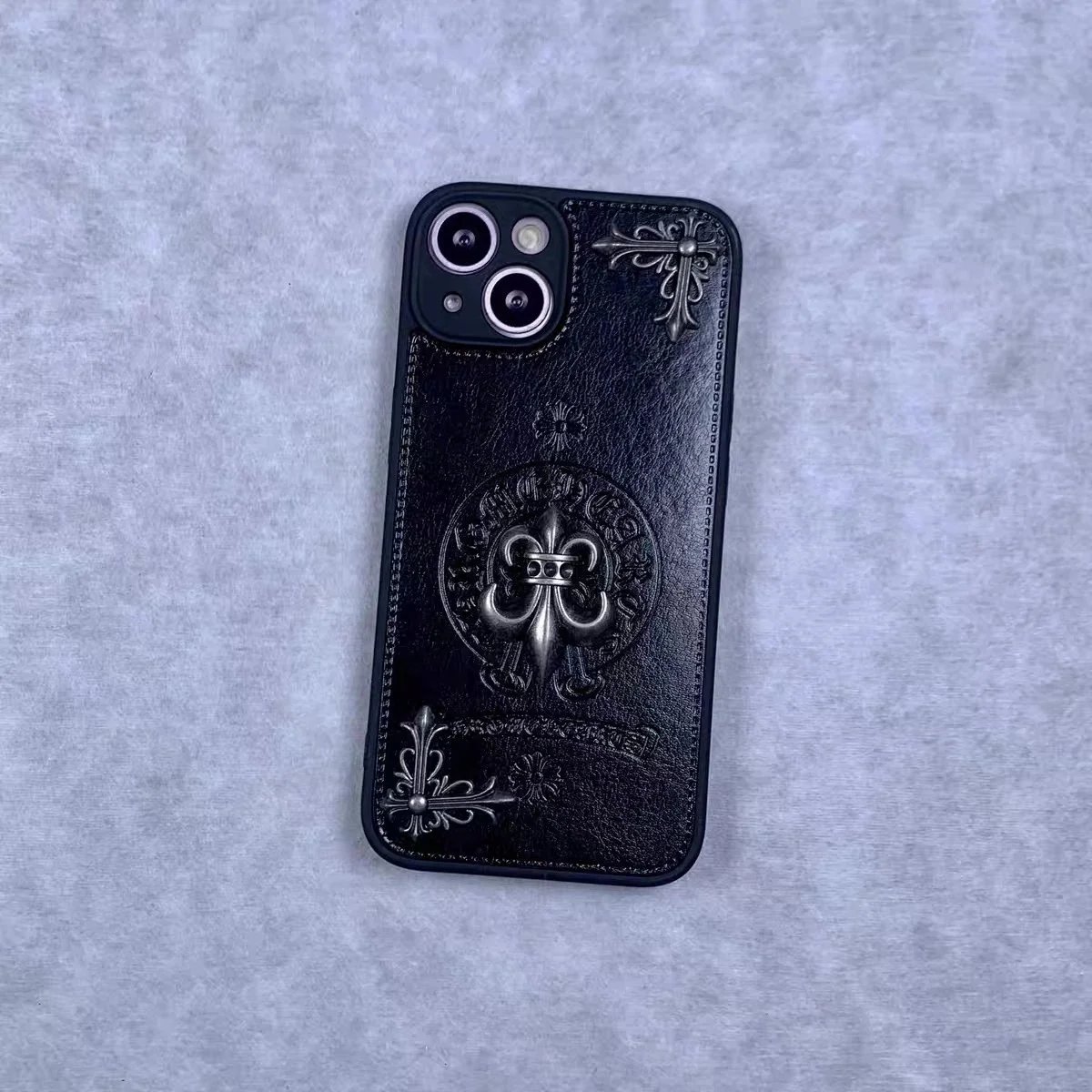 Chrome Hearts Cross Embossed Leather Phone Case Black - 11