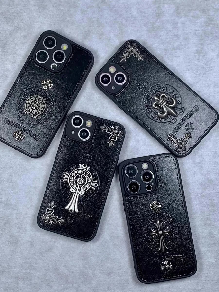 Chrome Hearts Cross Embossed Leather Phone Case Black - 8
