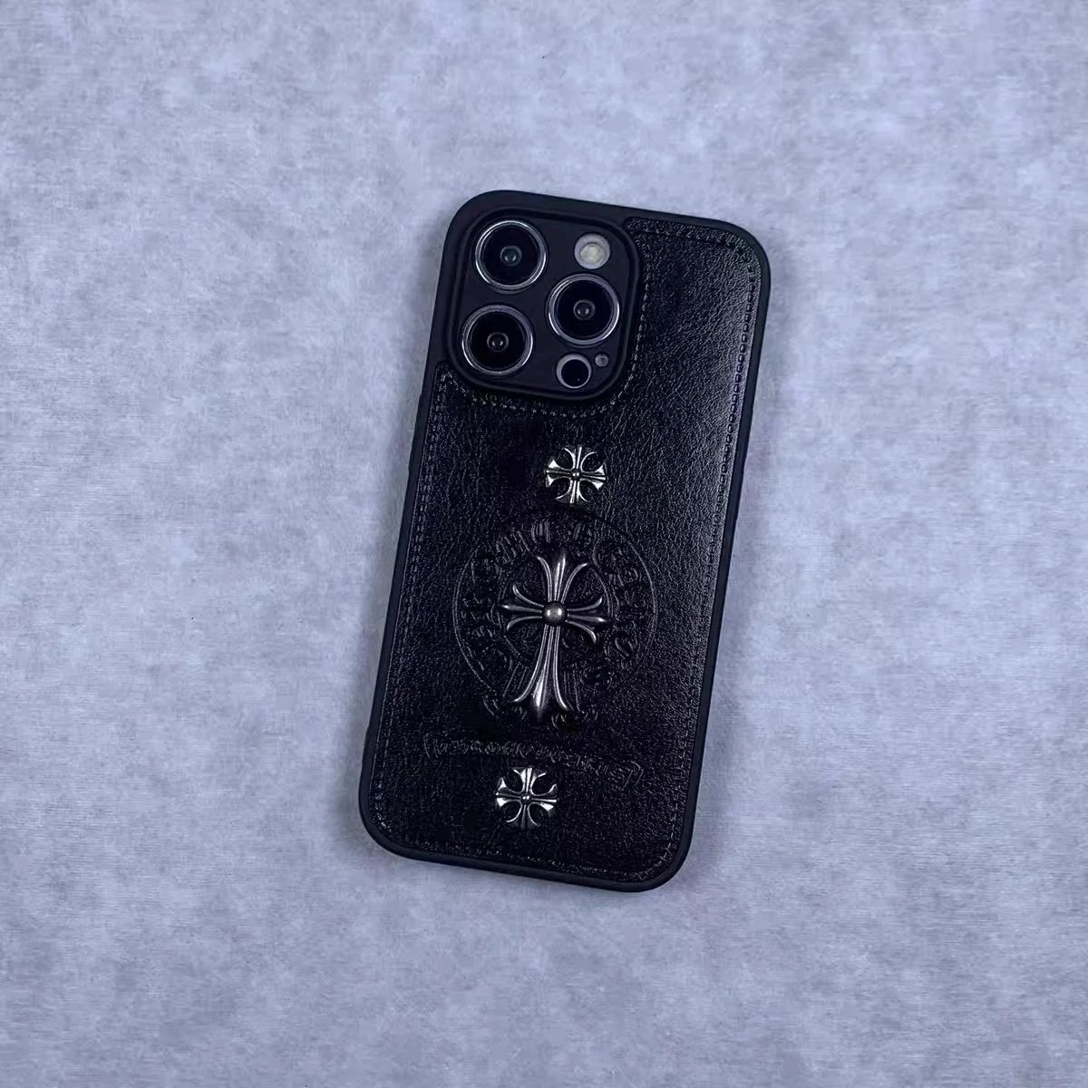 Chrome Hearts Cross Embossed Leather Phone Case Black - 9
