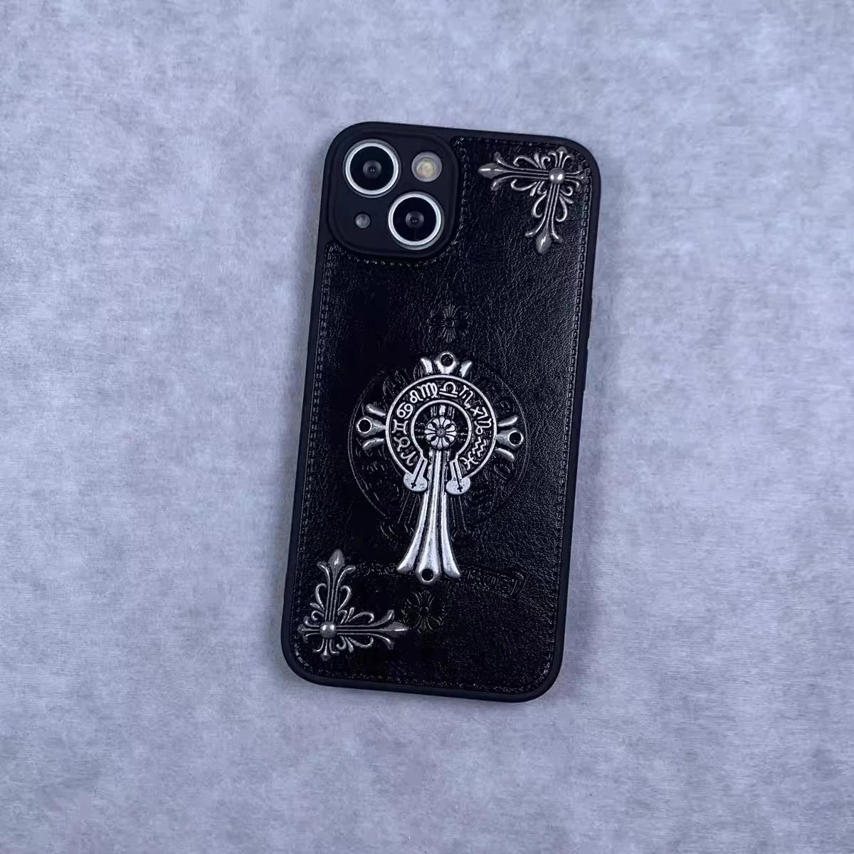 Chrome Hearts Cross Embossed Leather Phone Case Black - 10