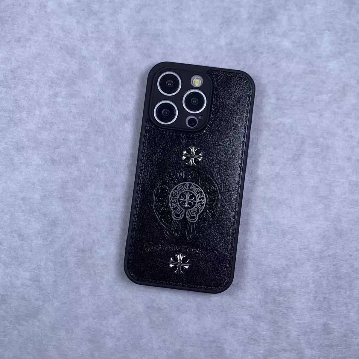 Chrome Hearts Cross Embossed Leather Phone Case Black - 12