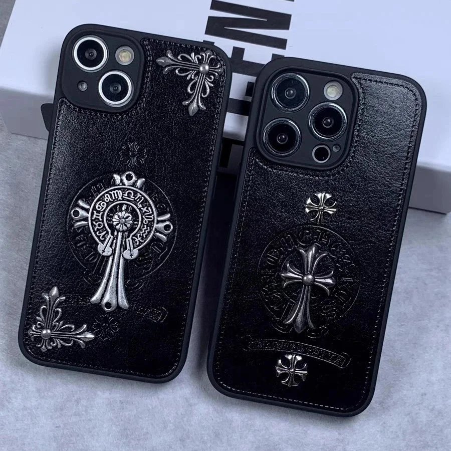 Chrome Hearts Cross Embossed Leather Phone Case Black - 2