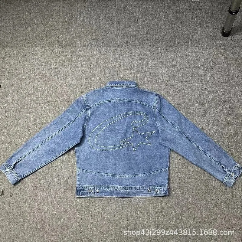 Corteiz Alcatraz jeans star embroidered jacket high street retro distressed shorts five-quarter pants trendy