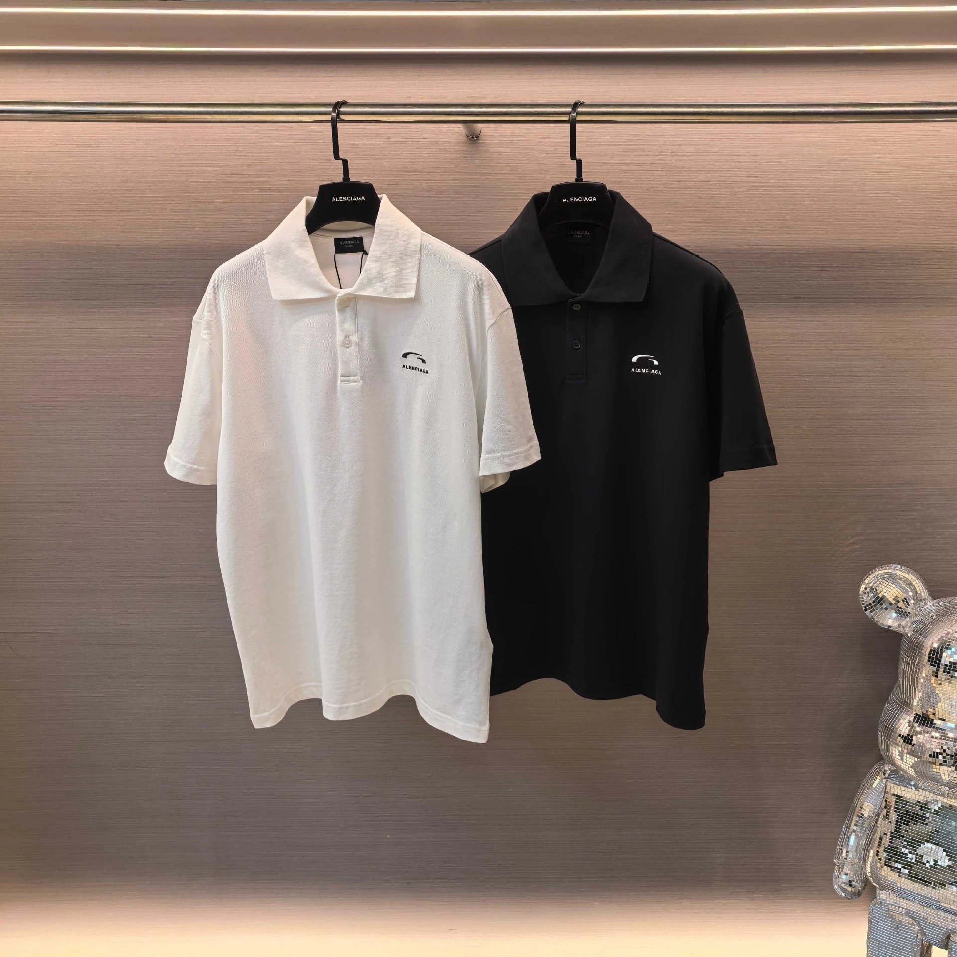 Balenciaga White Black Short Sleeve Polo