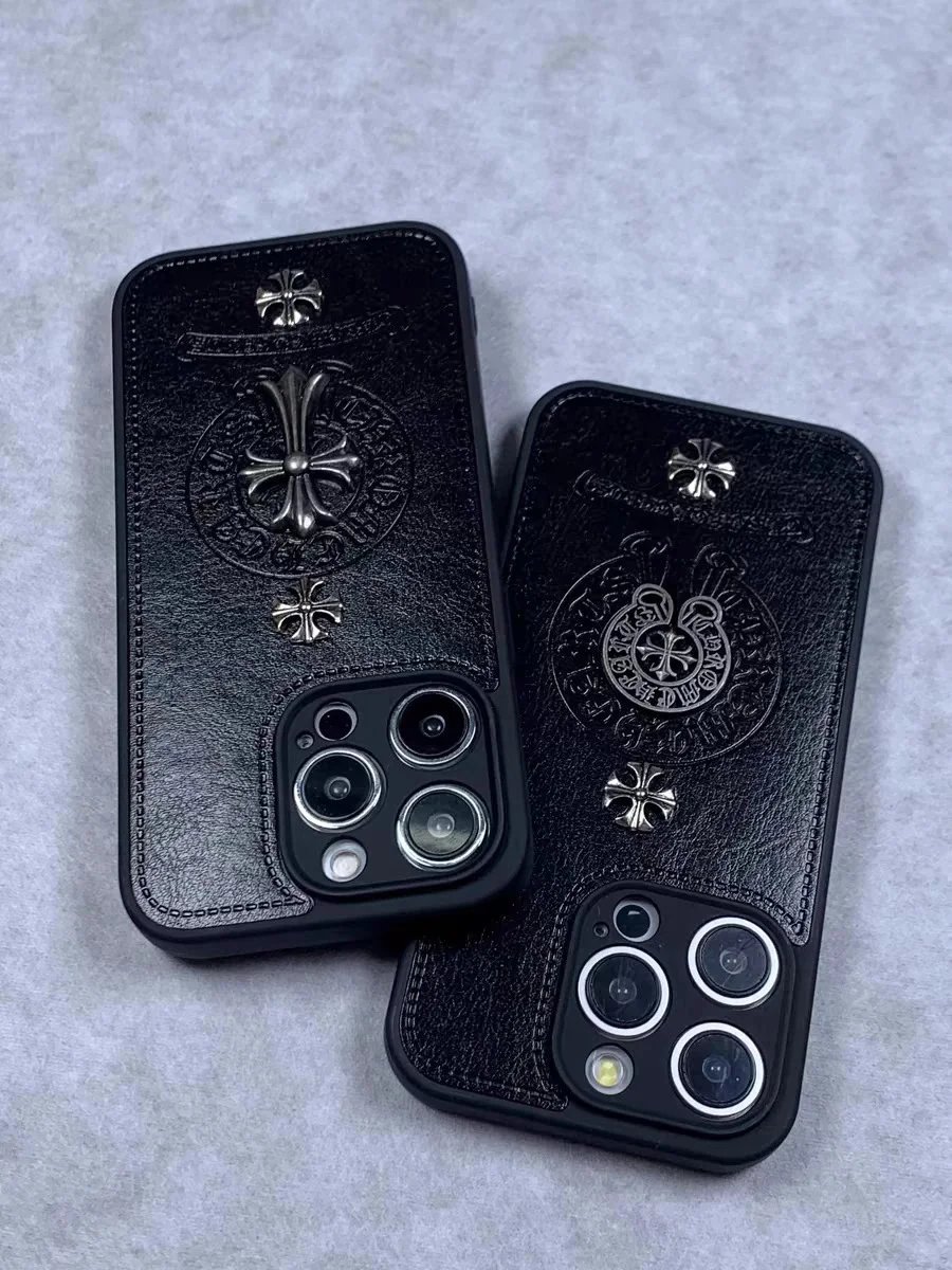 Chrome Hearts Cross Embossed Leather Phone Case Black - 6