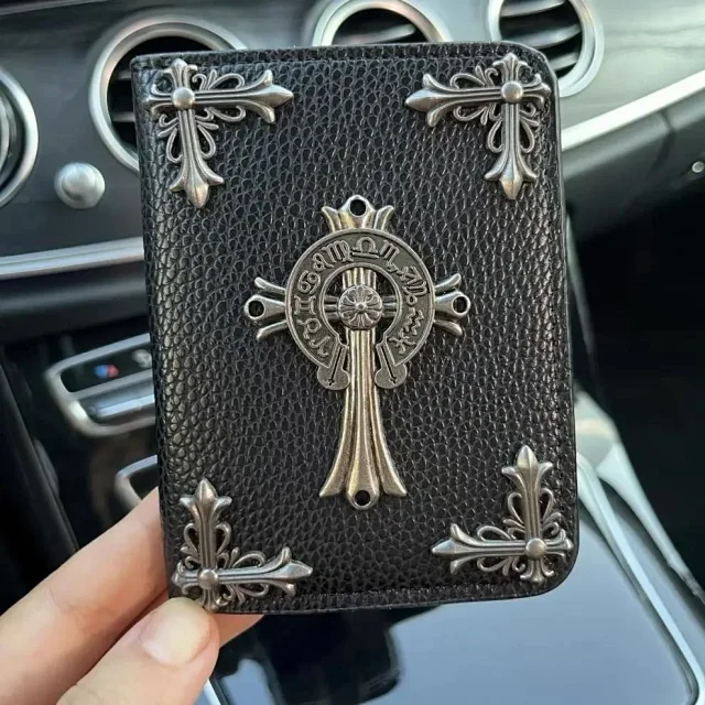 Chrome Hearts Wallets & Card Holders Black Leather Holder with Metal Cross Motifs product detail image 3
