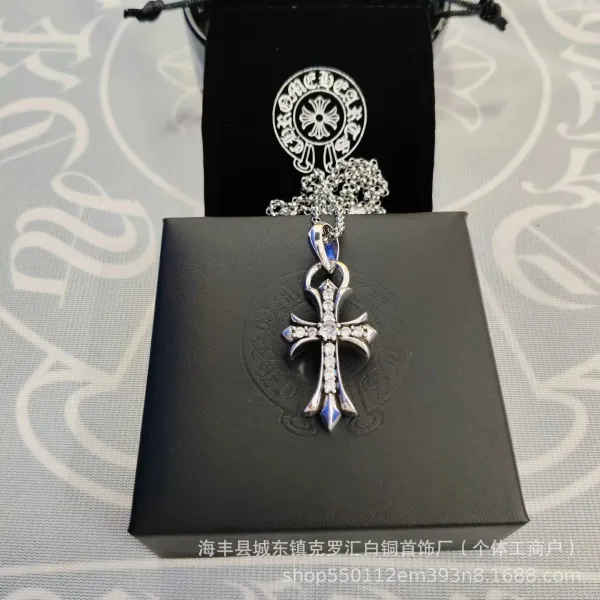 Chrome Hearts Cross Pendant Necklace with Cubic Zirconia and Blue Enamel - 1