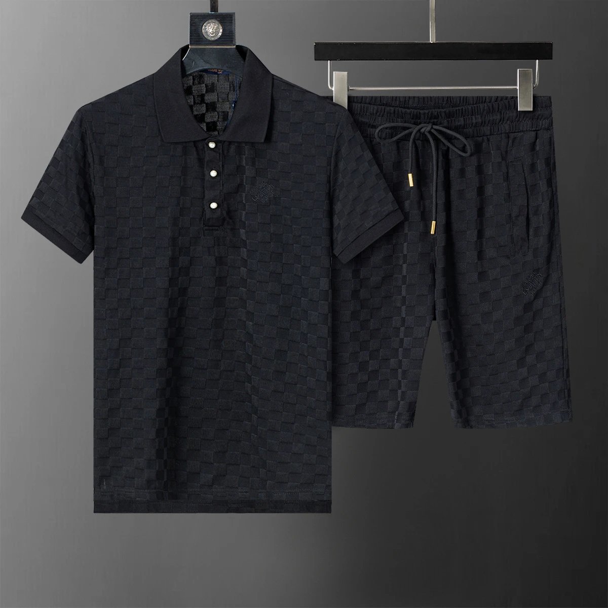 Louis Vuitton Matching Sets Short-Sleeve T-Shirt and Shorts Set — 6553 Black Suit-LV
