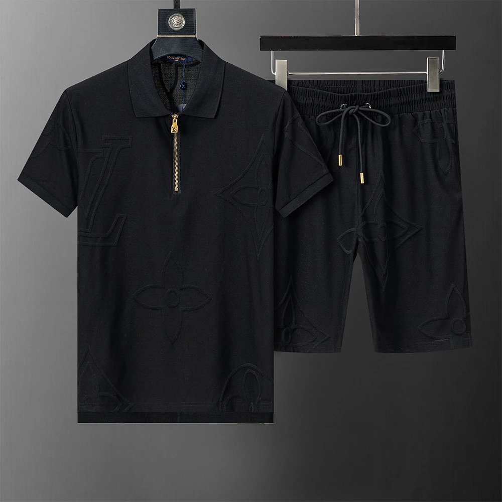 Louis Vuitton Matching Sets Short-Sleeve T-Shirt and Shorts Set — 6586 Black Suit-LV
