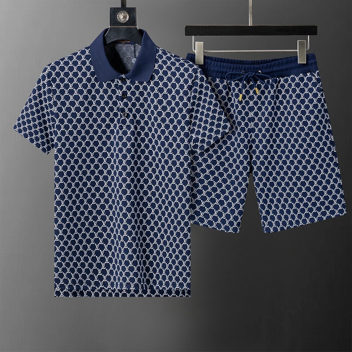 Louis Vuitton Matching Sets Short-Sleeve T-Shirt and Shorts Set — 6577 Navy Blue Set-LV