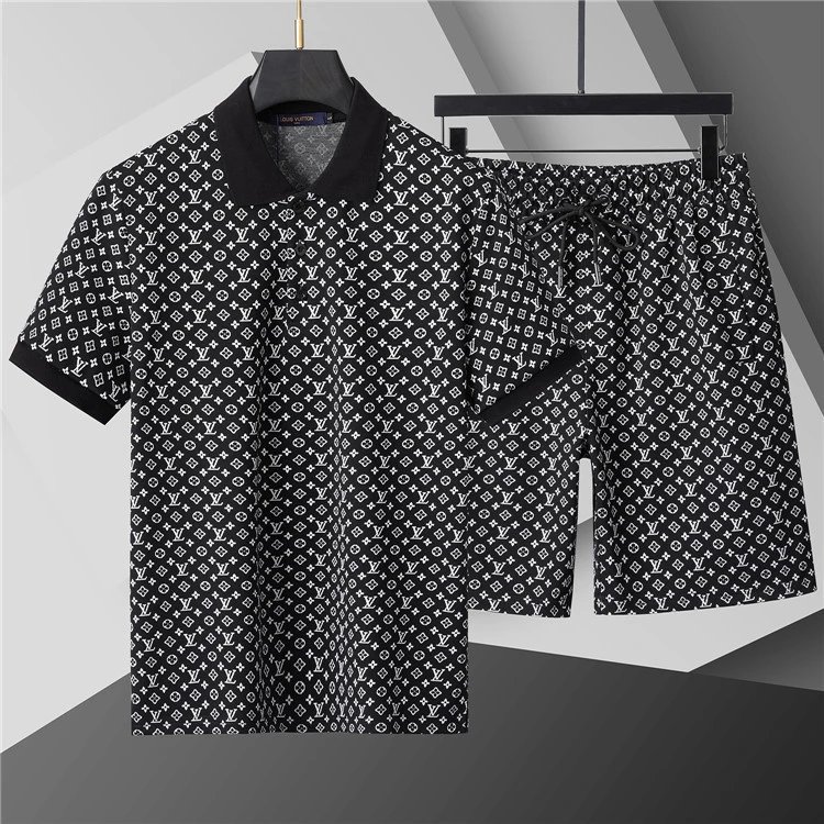 Louis Vuitton Matching Sets Short-Sleeve T-Shirt and Shorts Set — 421 Black Suit-LV