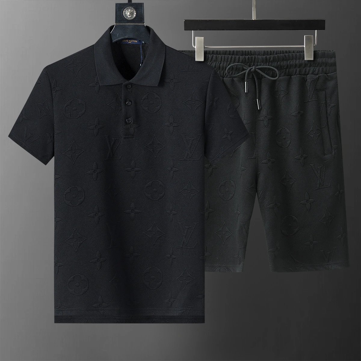 Louis Vuitton Matching Sets Short-Sleeve T-Shirt and Shorts Set — 6578 Black Suit-LV
