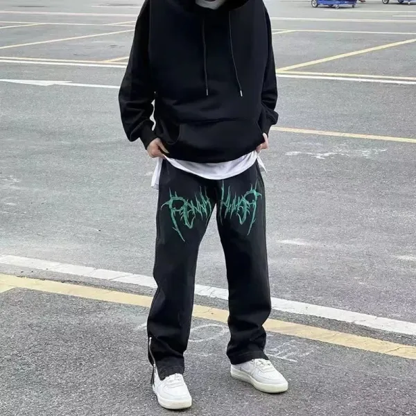 Design Graphic Print Black Pants with Neon Green Typography + Hoodie Set - 1