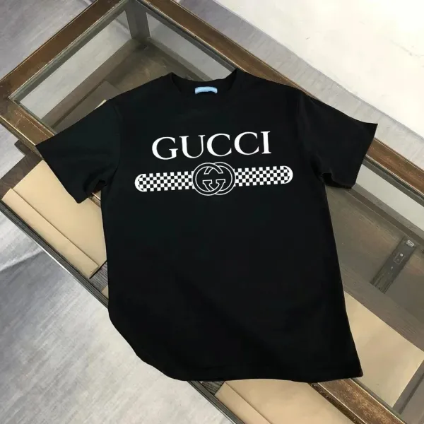 Gucci Checkered Belt Logo Black T-Shirt - 1