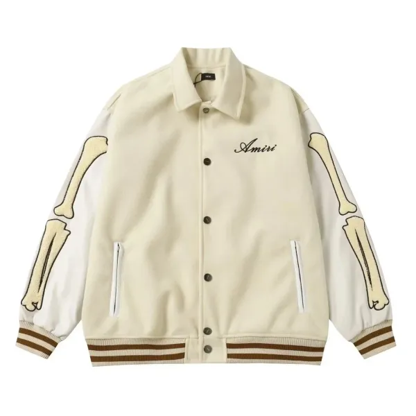 Amiri Bone Embroidery Varsity Jacket Beige Outerwear - 1