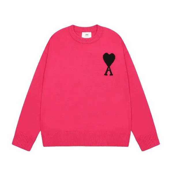 Ami Paris Heart Logo Knit Sweater Pink - 1
