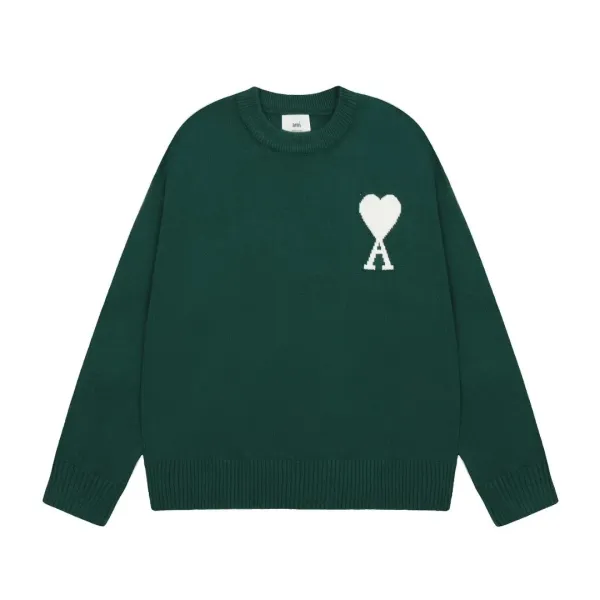 Ami Paris Heart Logo Knit Sweater Forest Green - 1