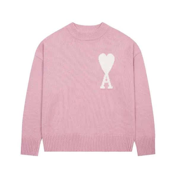 Ami Paris Heart Logo Knit Sweater Pink - 1