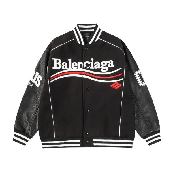 Balenciaga Logo Varsity Jacket Black - 1