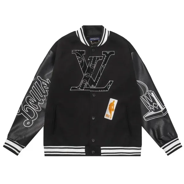 Louis Vuitton x NBA Varsity Jacket Black Leather-Sleeve Jacket - 1