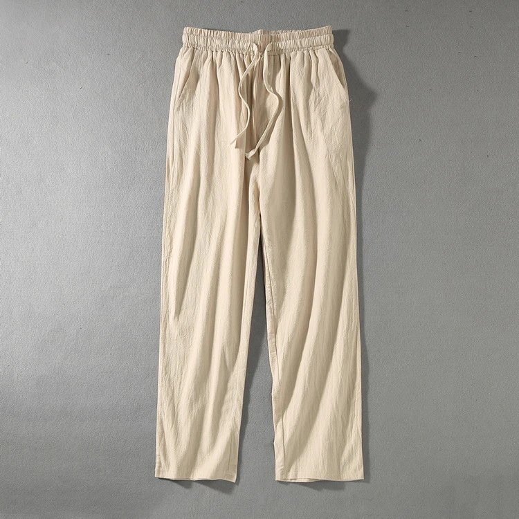 Design Linen Drawstring Waist Pants Beige