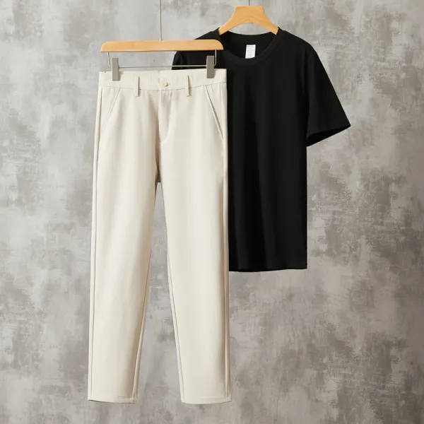 Design Classic Fit T-Shirt and Beige Chino Pants Set Casual Set - 1