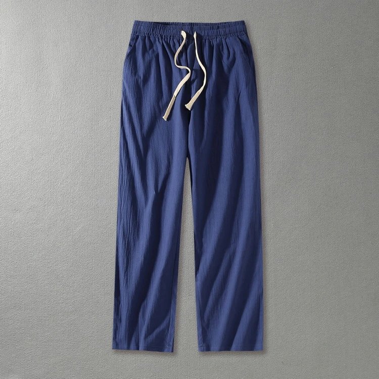 Design Linen Blend Drawstring Pants Navy