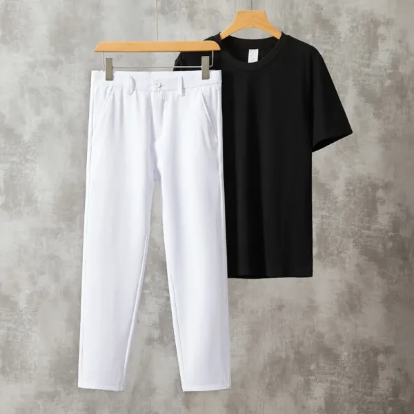 Design Classic Fit T-Shirt and Chino Pants Set White / Black Casual Set - 1