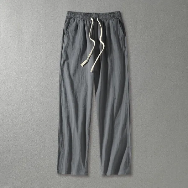 Design Linen Blend Drawstring Pants Gray - 4