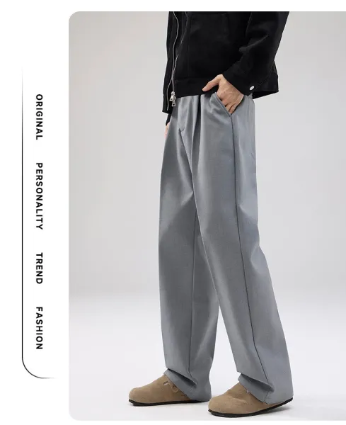 MOOUCHIU Wide-Leg Pleated Casual Pants Gray - 18
