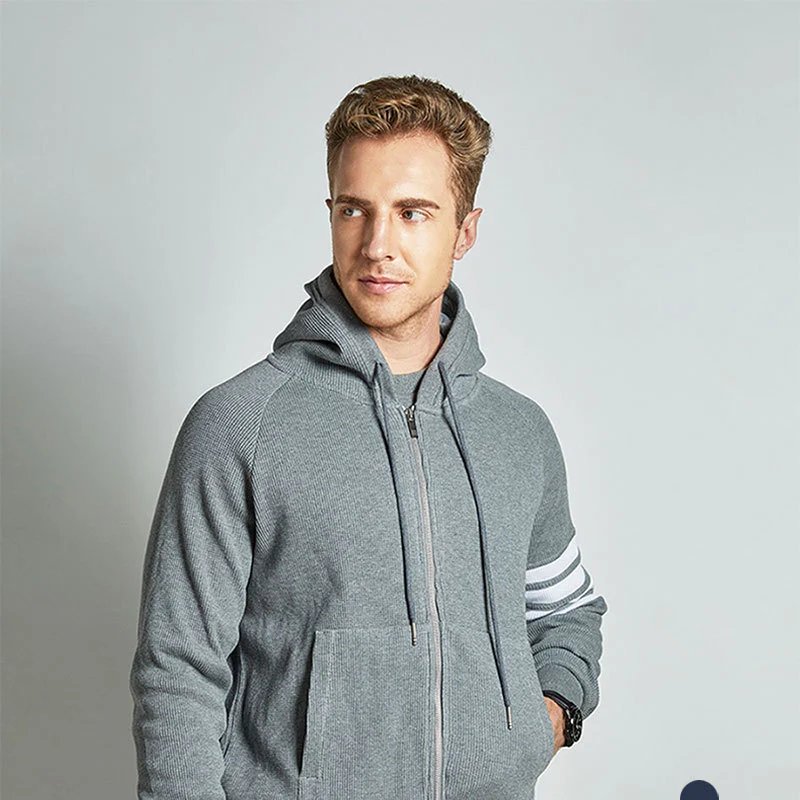 Thom Browne 4-Bar Stripe Ribbed Hoodie Gray - 5