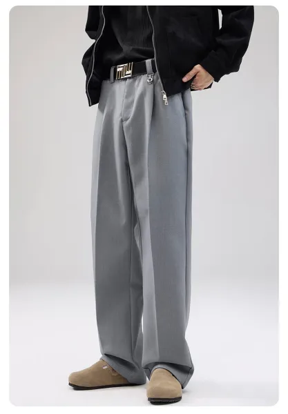 MOOUCHIU Wide-Leg Pleated Casual Pants Gray - 16