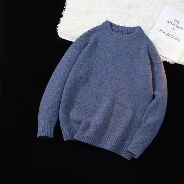 Design Crewneck Knit Sweater in Dusty Blue - 1