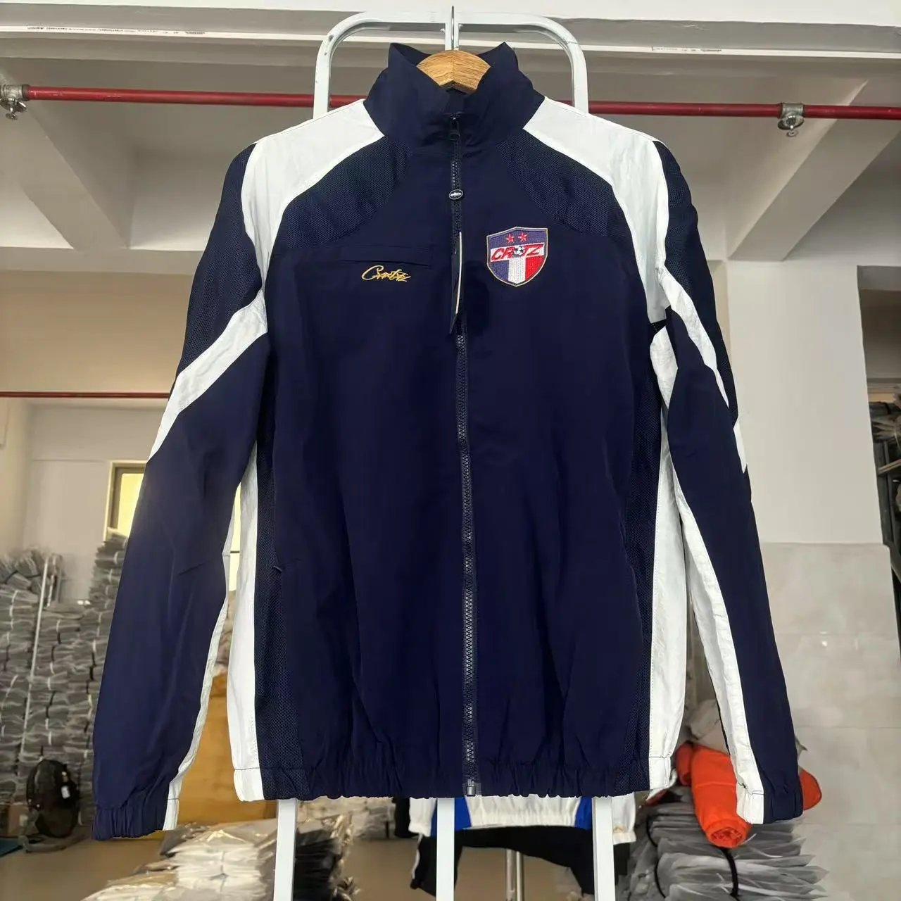 Casual Mesh Patchwork Badge Embroidered Coach Jacket and Pants Set
