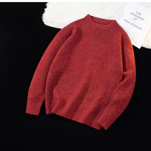 Design Crewneck Knit Sweater Charcoal Gray Sweater - 14