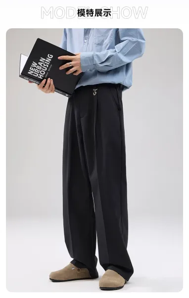 MOOUCHIU Wide-Leg Pleated Casual Pants Gray - 12