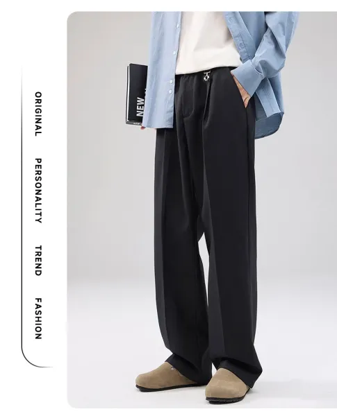 MOOUCHIU Wide-Leg Pleated Casual Pants Gray - 14