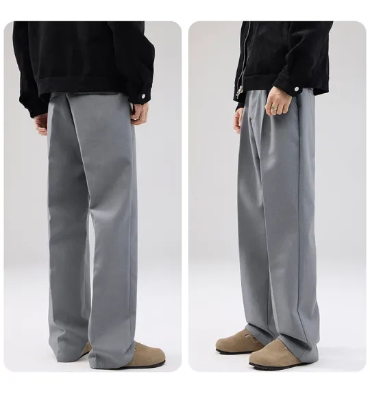 MOOUCHIU Wide-Leg Pleated Casual Pants Gray - 19