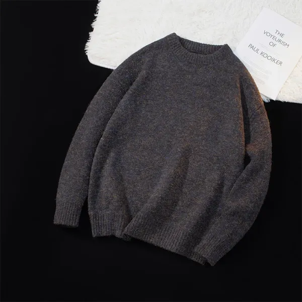 Design Crewneck Knit Sweater Charcoal Gray Sweater - 1