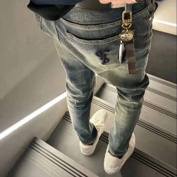 Denim Tears x Louis Vuitton Embroidered Distressed Jeans with LV Keychain - 1