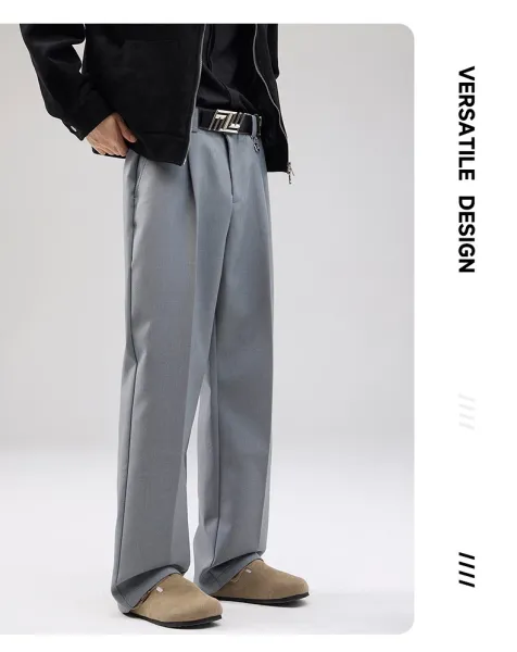 MOOUCHIU Wide-Leg Pleated Casual Pants Gray - 17