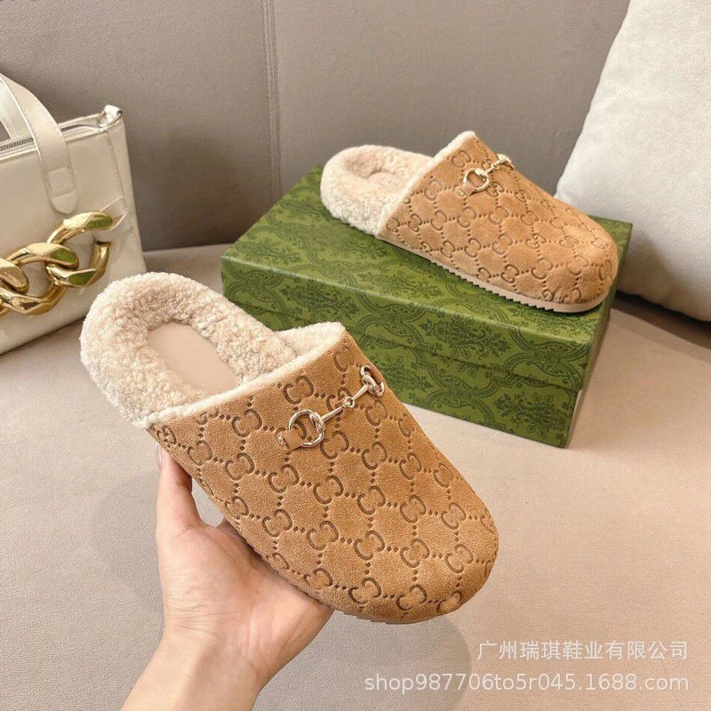 Gucci Suede Shearling mules